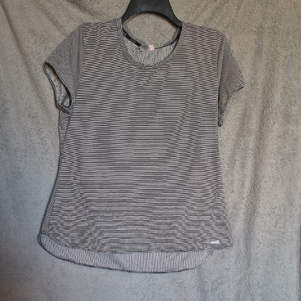 Avia Black and White Striped Top